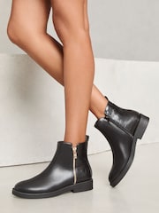 Lipsy Flat Side Zip Faux Leather Ankle Boots - Imagen 1 de 4