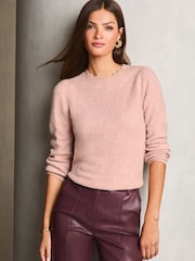 Lipsy Pink Knitted Wool Blend Scalloped Neck Jumper - Image 1 of 4