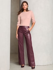 Lipsy Pink Knitted Wool Blend Scalloped Neck Jumper - Image 3 of 4