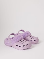 Lipsy Purple Fleece Lined Faux Fur Slip On Clog Slippers - Image 1 of 4