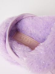 Lipsy Purple Fleece Lined Faux Fur Slip On Clog Slippers - Image 4 of 4