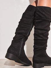 Lipsy Black Wide Fit Suedette Ruched Knee High Boots - Image 3 of 5
