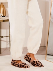 Lipsy Animal Leopard Print Faux Fur Bow Ballerina Slippers - Image 2 of 4