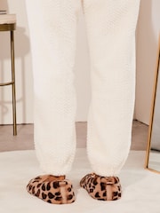Lipsy Animal Leopard Print Faux Fur Bow Ballerina Slippers - Image 3 of 4
