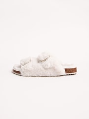 Lipsy Grey Faux Fur Double Strap Footbed Slippers - Image 5 of 5