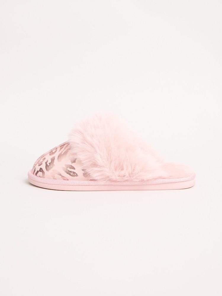 Lipsy Pink Super Soft Mule Faux Fur Nightwear Slippers - Image 5 of 5