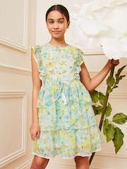 Lipsy Green/White Floral Chiffon Ruffle Mini Dress (5-16yrs) - Image 1 of 4