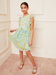 Lipsy Green/White Floral Chiffon Ruffle Mini Dress (5-16yrs) - Image 3 of 4