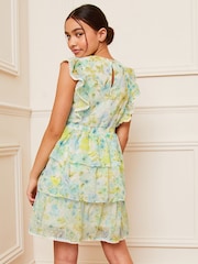 Lipsy Green/White Floral Chiffon Ruffle Mini Dress (5-16yrs) - Image 4 of 4