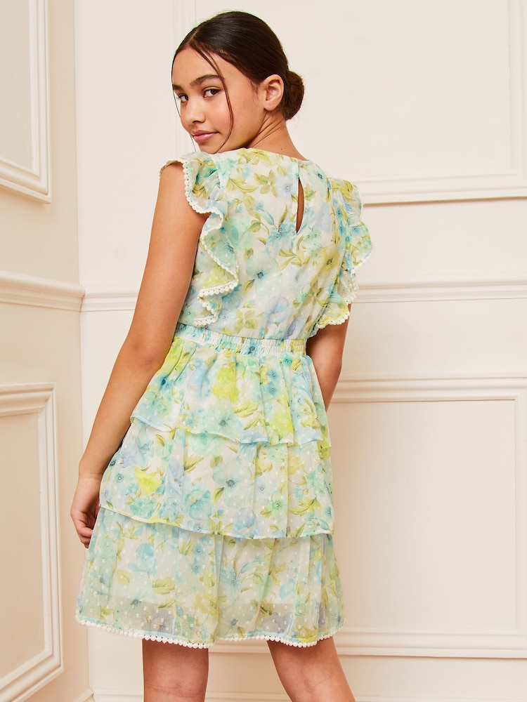 Lipsy Green/White Floral Chiffon Ruffle Mini Dress (5-16yrs) - Image 4 of 4