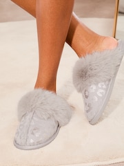 Lipsy Grey Super Soft Mule Faux Fur Nightwear Slippers - Image 1 of 5