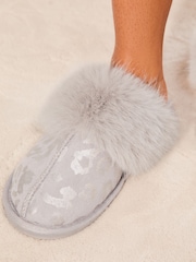 Lipsy Grey Super Soft Mule Faux Fur Nightwear Slippers - Image 3 of 5