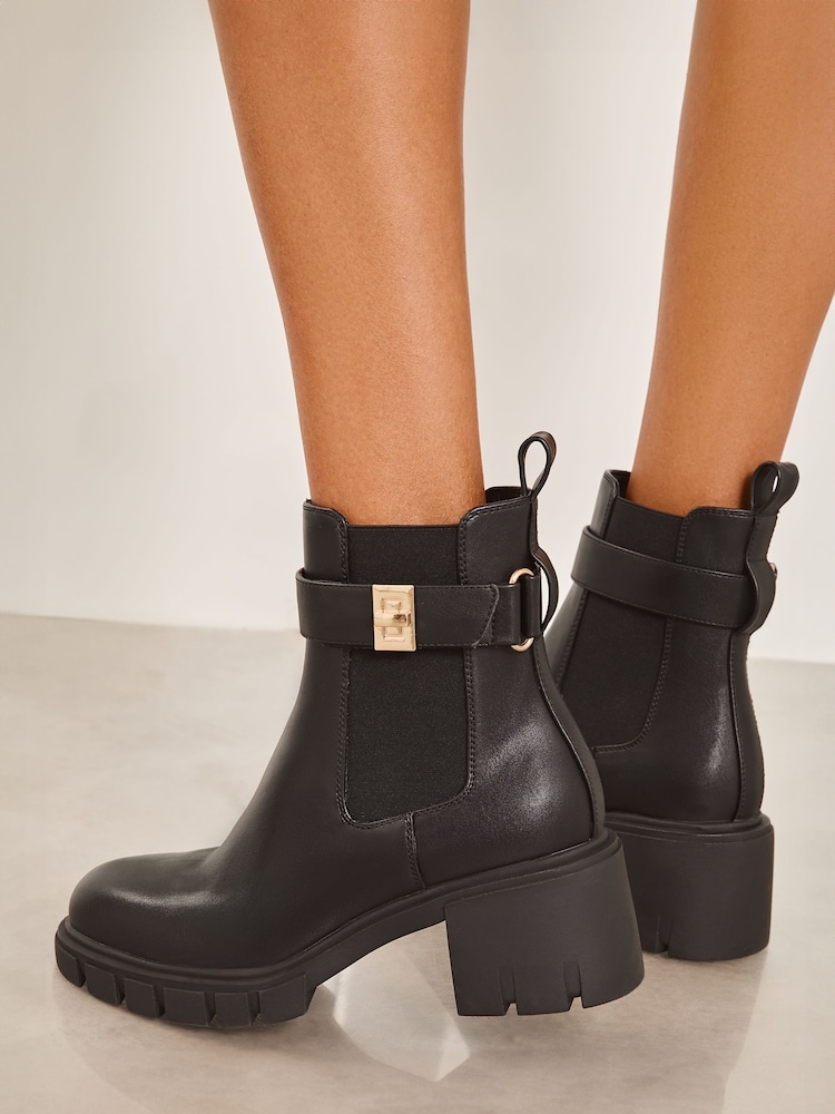 Lipsy Black Low Block Casual Chunky Chelsea Faux Leather Ankle Boots - Image 4 of 4