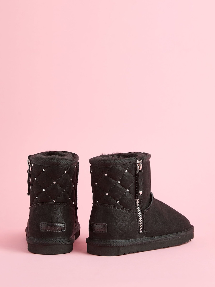 Noir - Bottes Lipsy à panneaux matelassés zippés sur le côté - Image 3 of 4