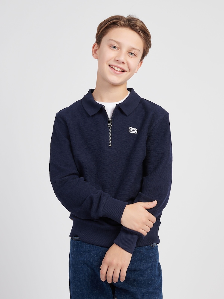 Lee Blue Boys Zip Collar 100% Cotton Sweatshirt - Image 1 of 8