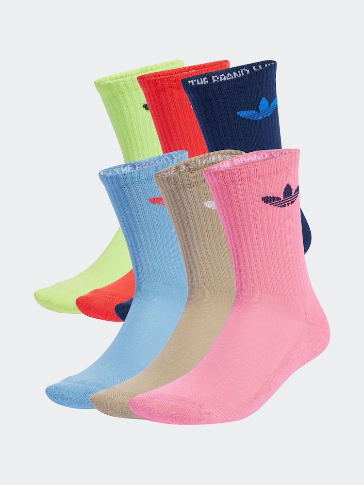 adidas Originals Blue Trefoil Crew Socks 6 Pack - Image 1 of 4