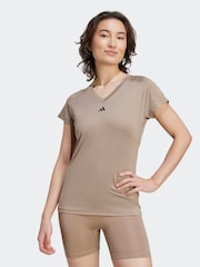 adidas Brown Aeroready Train Essentials Minimal Branding V-Neck T-Shirt - Image 1 of 6
