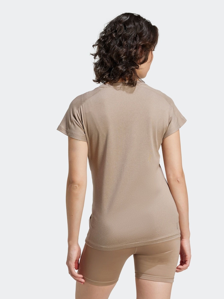 adidas Brown Aeroready Train Essentials Minimal Branding V-Neck T-Shirt - Image 2 of 6
