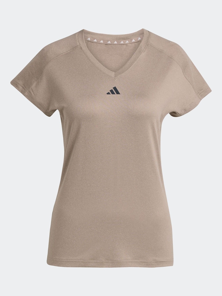 adidas Brown Aeroready Train Essentials Minimal Branding V-Neck T-Shirt - Image 6 of 6
