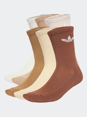 adidas Originals Brown Light Trefoil Crew Socks 6 Pack - Image 1 of 4