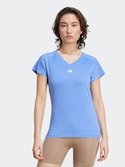 adidas Blue Aeroready Train Essentials Minimal Branding V-Neck T-Shirt - Image 1 of 6