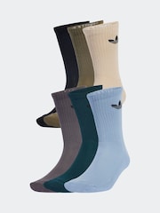 adidas Originals Brown Chrome Trefoil Crew Socks 6 Pack - Image 1 of 3