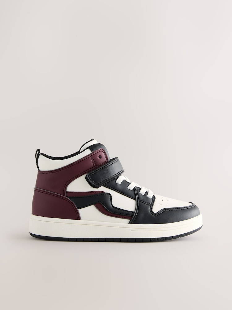 Black/Burgundy Standard Fit (F) Elastic Lace High Top Trainers - Image 2 of 5