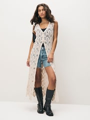 Neutral Crochet Button Through Beach Midi Dress - Image 1 of 8