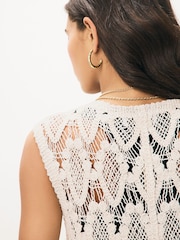 Neutral Crochet Button Through Beach Midi Dress - Image 4 of 8