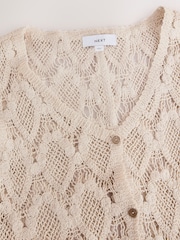 Neutral Crochet Button Through Beach Midi Dress - Image 6 of 8