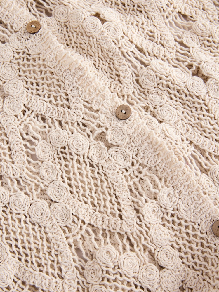 Neutral Crochet Button Through Beach Midi Dress - Image 7 of 8
