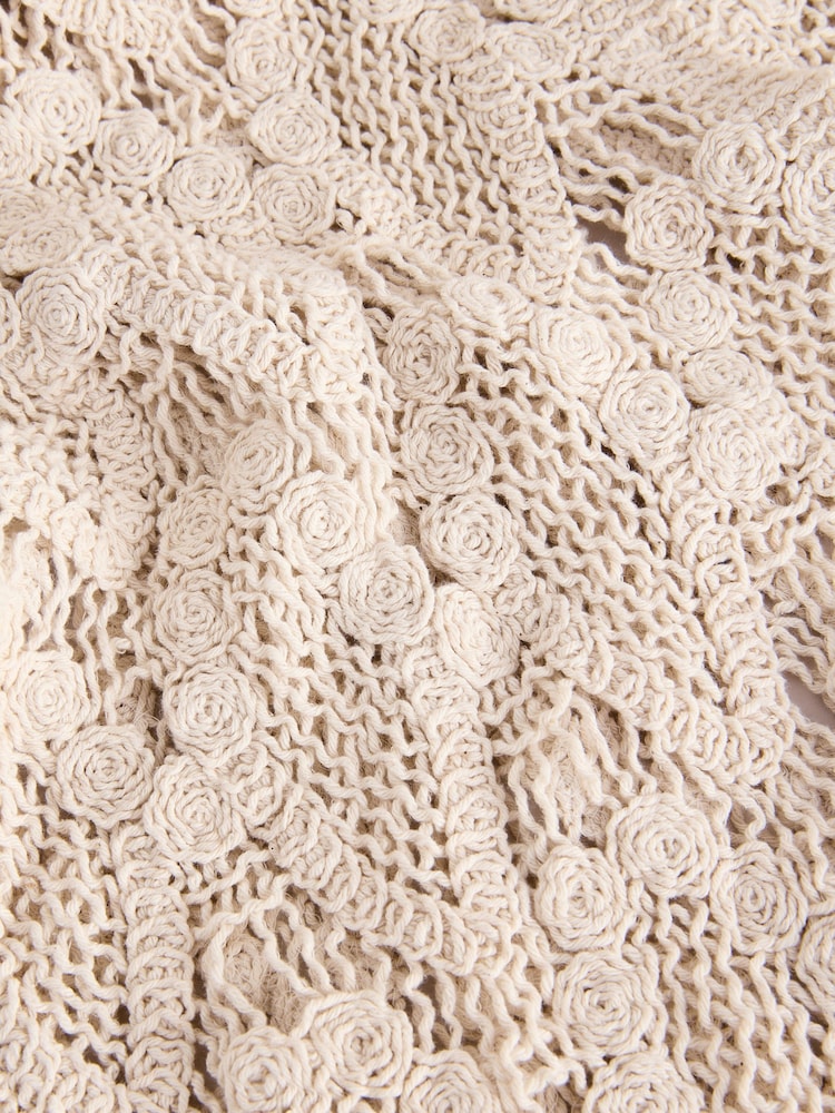Neutral Crochet Button Through Beach Midi Dress - Image 8 of 8