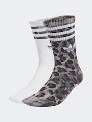 adidas Originals Grey Leopard Print Crew Socks 2 Pack - Image 1 of 4