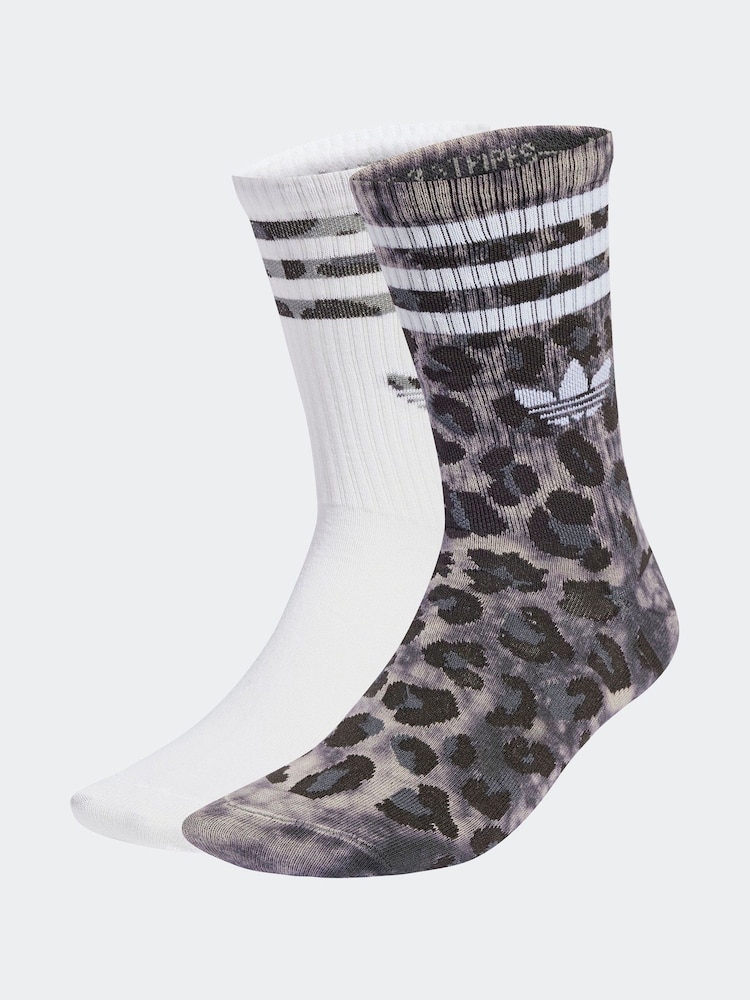 adidas Originals Grey Leopard Print Crew Socks 2 Pack - Image 1 of 4