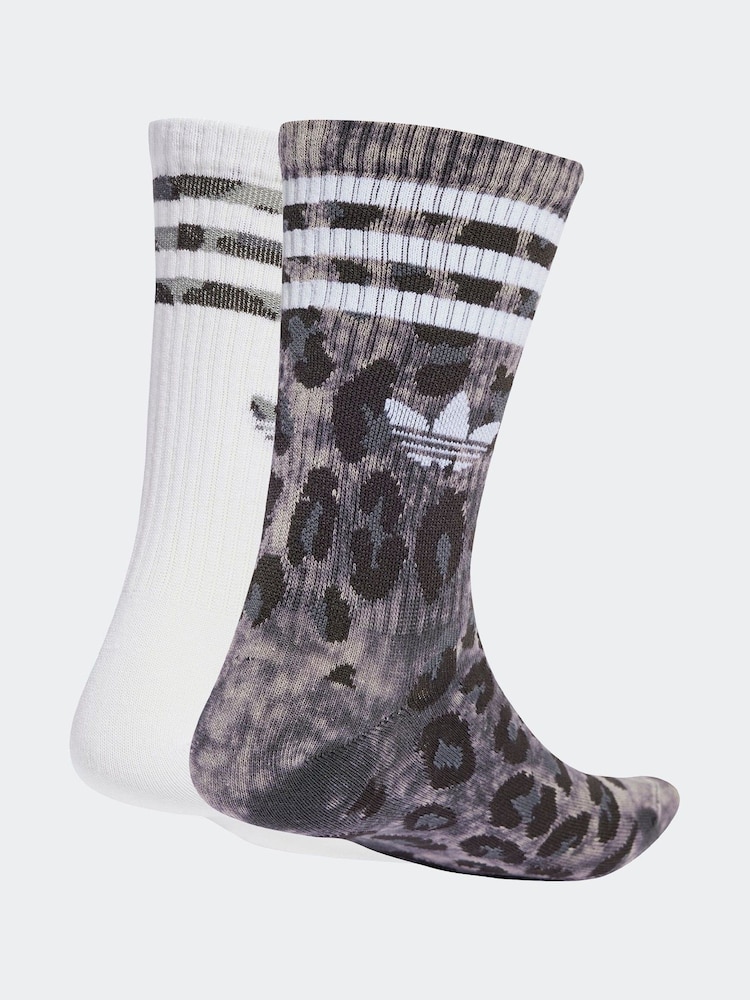adidas Originals Grey Leopard Print Crew Socks 2 Pack - Image 2 of 4