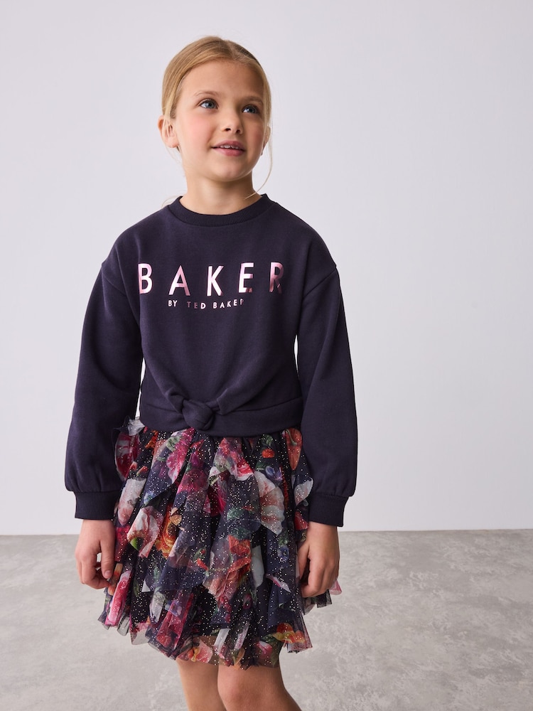 Baker by Ted Baker Navy Mesh Skirted Sweat Dress - Image 2 of 12 Baker by Ted Baker Navy Mesh Skirted Sweat Dress - Image 2 of 12