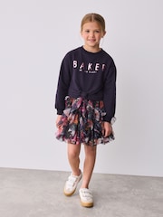 Baker by Ted Baker Navy Mesh Skirted Sweat Dress - Image 3 of 12