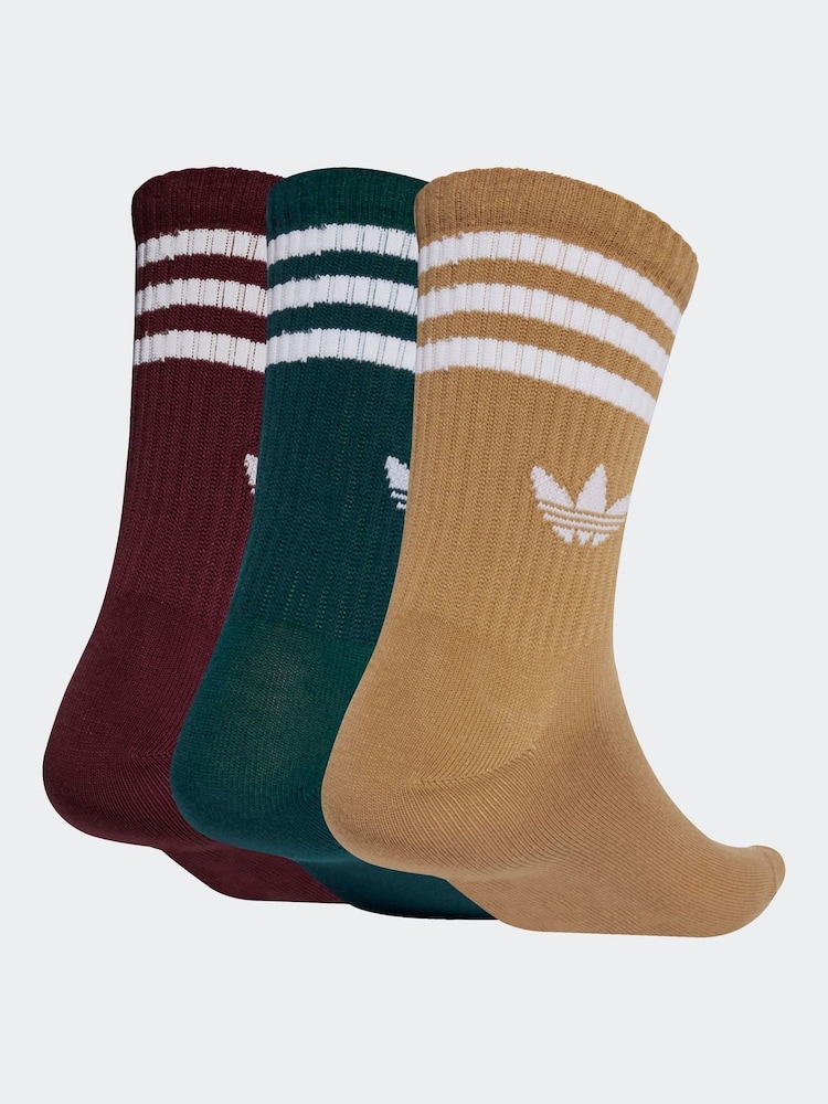 adidas Originals Red 3-Stripes Crew Socks 3 Pairs - Image 2 of 4 adidas Originals Red 3-Stripes Crew Socks 3 Pairs - Image 2 of 4