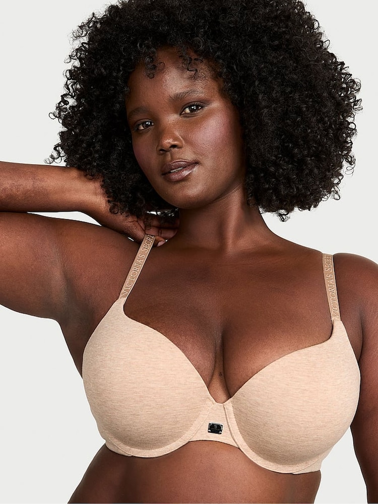 Victoria's Secret Blush Pink Heather Full Cup Push Up Cotton Logo Bra - Image 1 of 3