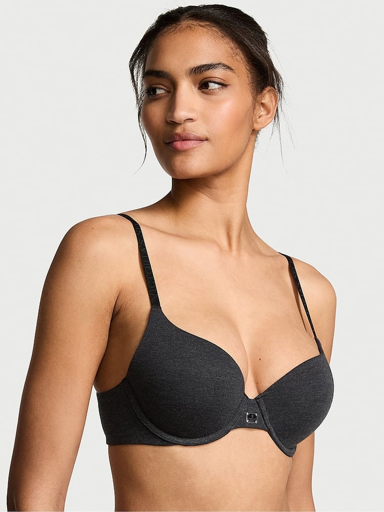 Victoria's Secret Black Heather Full Cup Push Up Cotton Logo Bra - Image 1 of 3