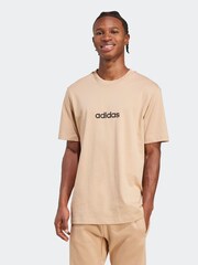 adidas Brown Single Essentials Linear 100% Cotton Jersey T-Shirt - Image 1 of 7