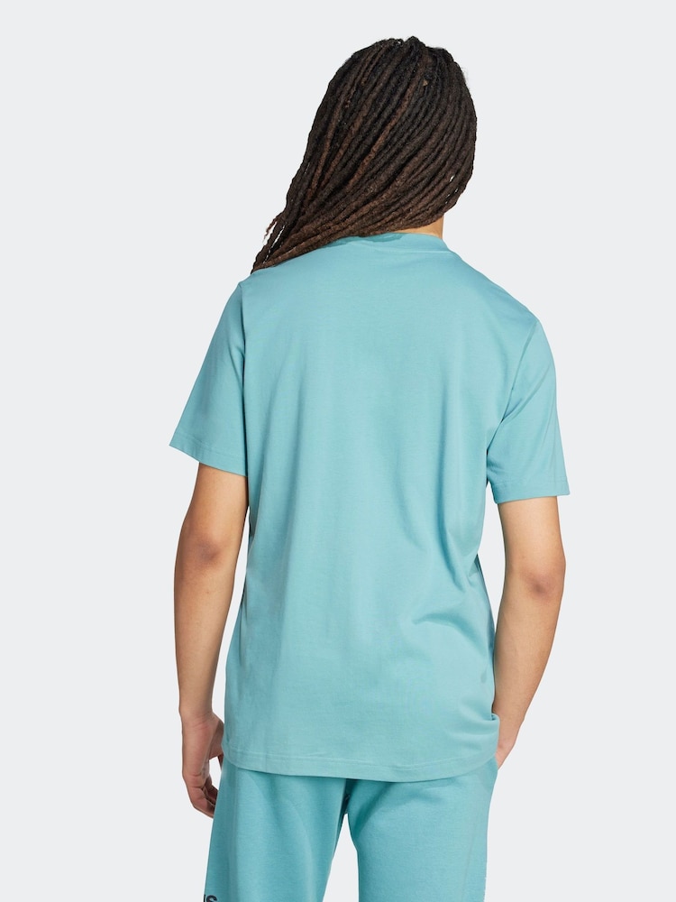 adidas Green Blue Single Essentials Linear 100% Cotton Jersey T-Shirt - Image 2 of 7