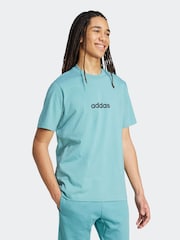 adidas Green Blue Single Essentials Linear 100% Cotton Jersey T-Shirt - Image 3 of 7