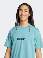 adidas Green Blue Single Essentials Linear 100% Cotton Jersey T-Shirt - Image 4 of 7