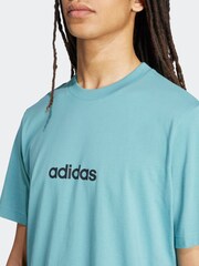 adidas Green Blue Single Essentials Linear 100% Cotton Jersey T-Shirt - Image 5 of 7