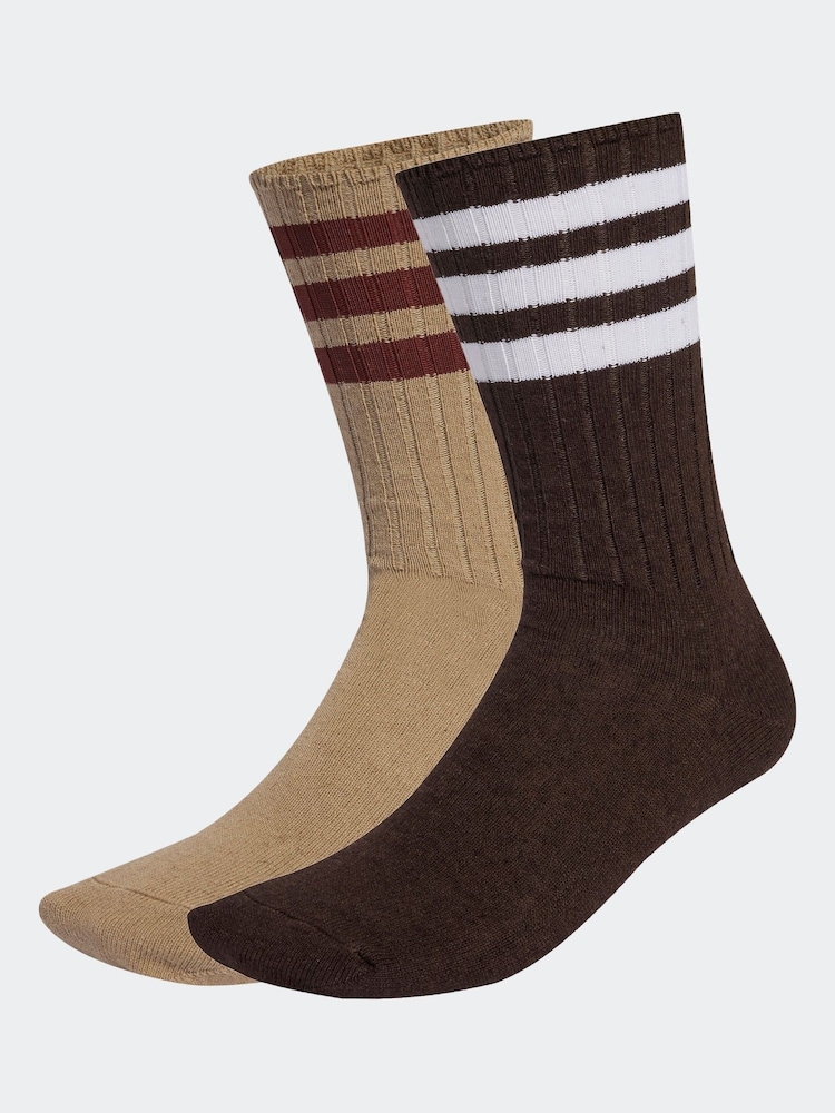 بني - adidas Originals 3-Stripes Ribbed Crew 2 Pairs Socks - صورة 1 من 5