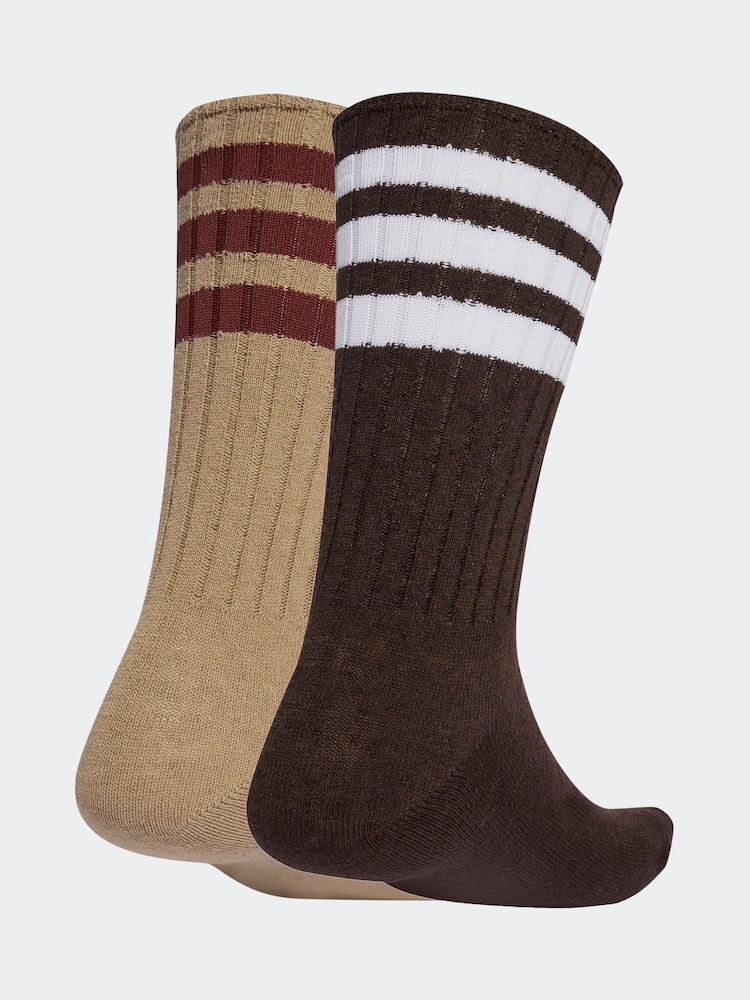 بني - adidas Originals 3-Stripes Ribbed Crew 2 Pairs Socks - صورة 2 من 5