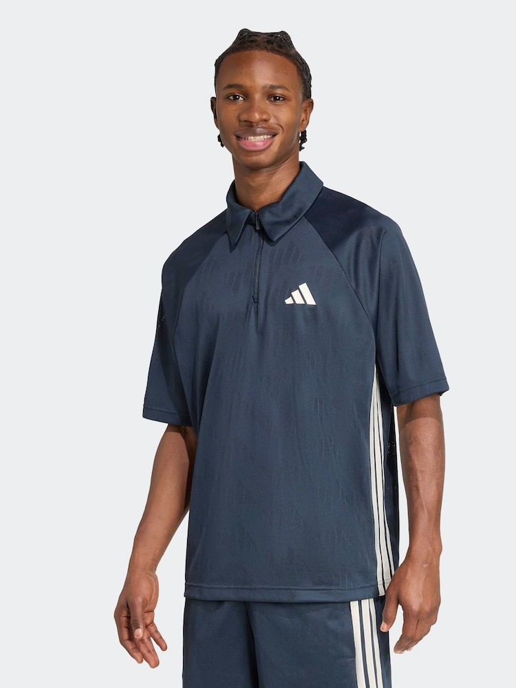 adidas Blue Stadium Jacquard Polo T-Shirt - Image 1 of 6