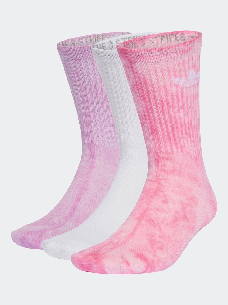 adidas Originals Pink Tie Dye Crew Socks 3 Pack - Image 1 of 4 adidas Originals Pink Tie Dye Crew Socks 3 Pack - Image 1 of 4