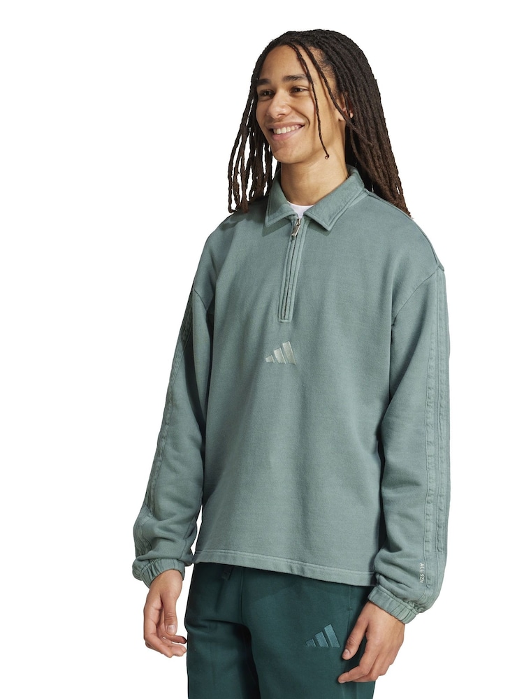 adidas Green All SZN French Terry Washed Half-Zip Sweater - Image 1 of 6